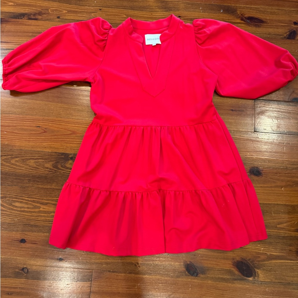 SMITH & QUINN TORY 3/4 puff sleeved dress in red